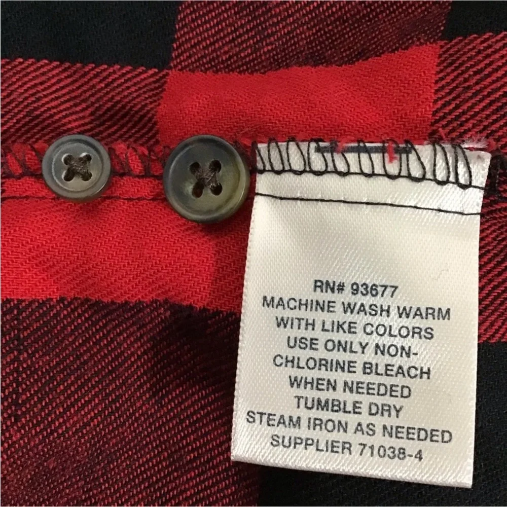 Red Black Buffalo Check Plaid Flannel Shirt Large